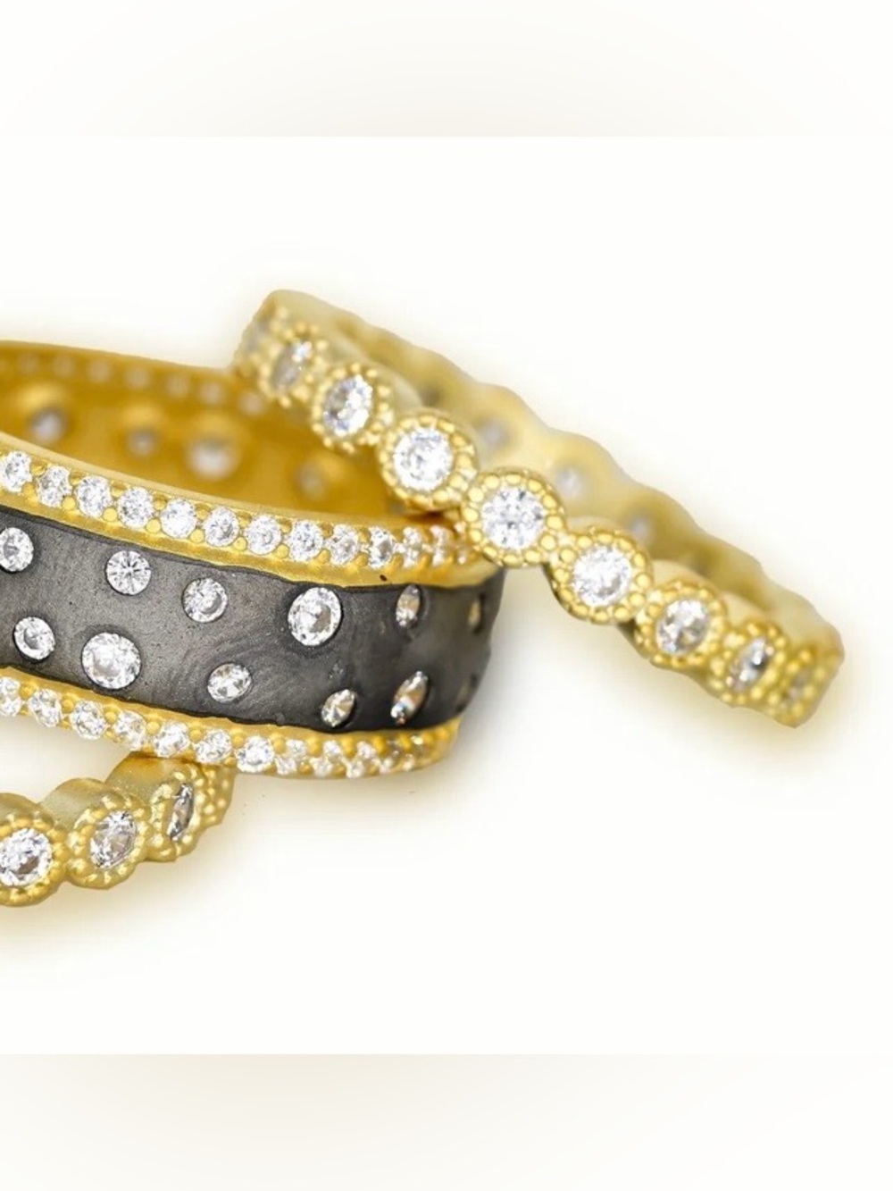 Freida Rothman (2) 925 Sterling Silver 14k Gold Bezel-Set CZ Stacking Rings - Picture 7 of 13